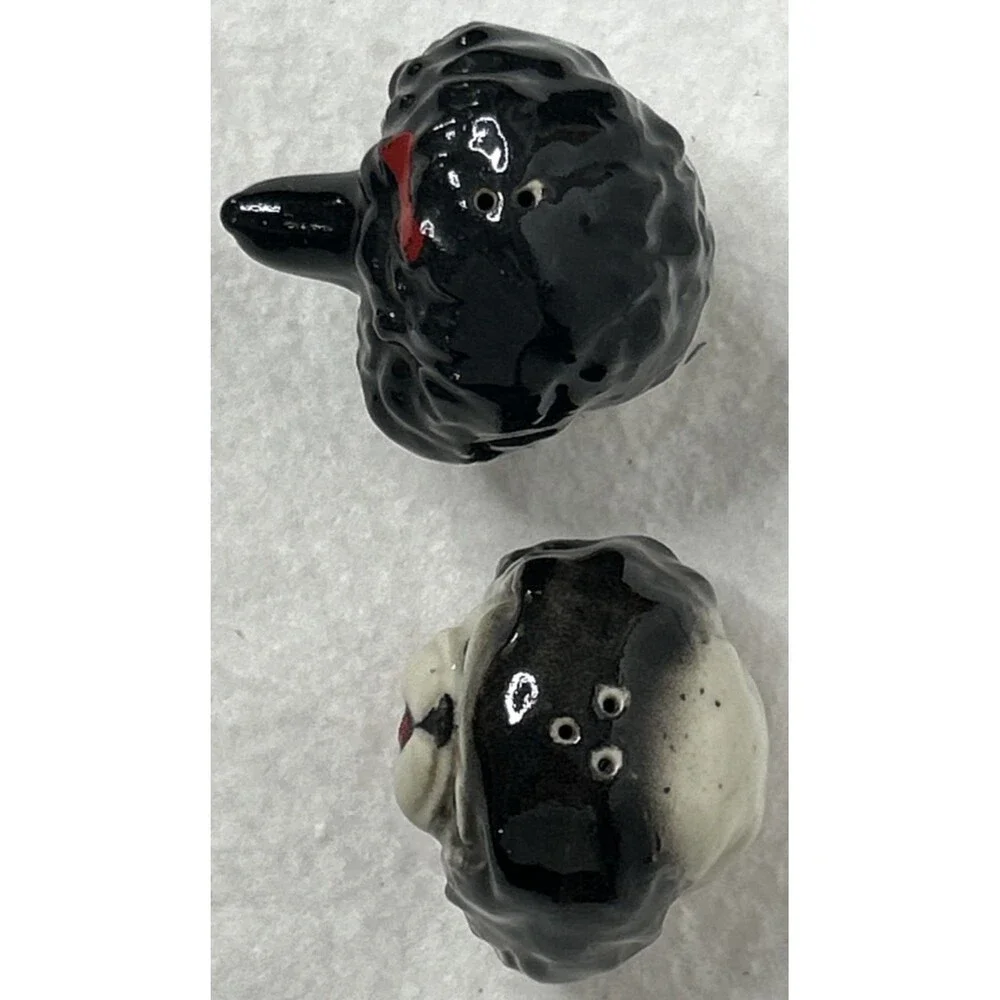 Vintage Japan Salt and Pepper Shakers Dog Heads poodle Llaso Apso Hostess Gift